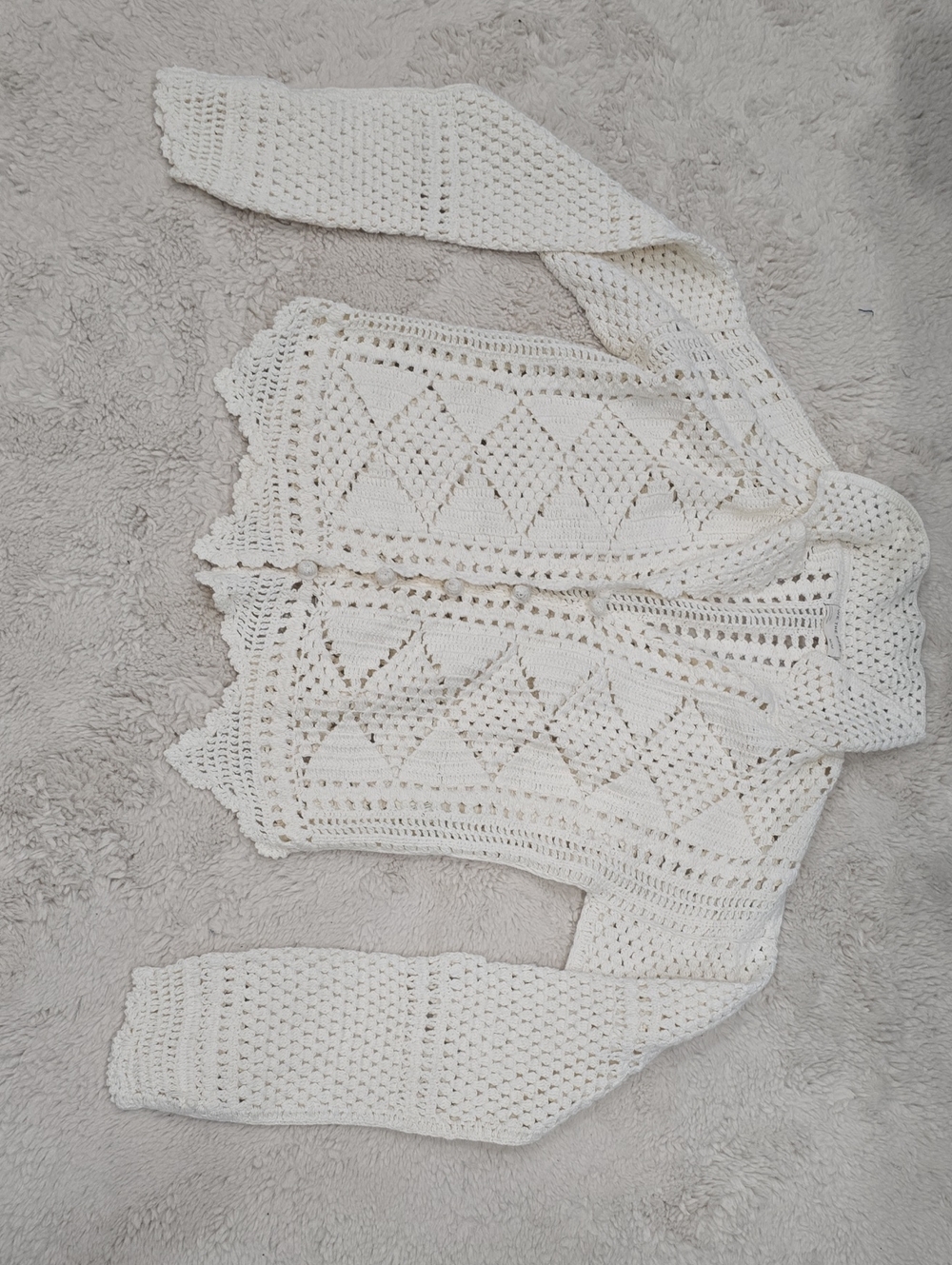 We The Free Cream Crochet Diamond-Pattern Cardigan